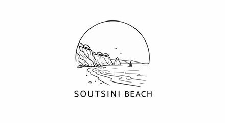 Naklejka premium Stylized line drawing of a scenic coastal landscape under a large arch