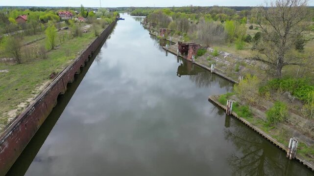 Flying over an abandoned port and its infrastructure