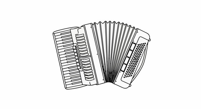 Stylized outline of a vintage accordion, showcasing its bellows and keys