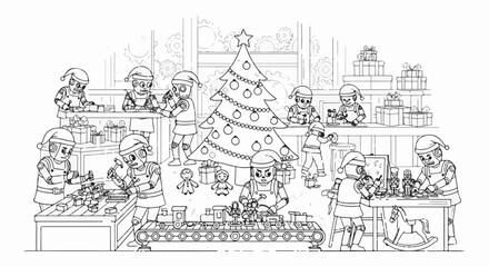 Obraz premium Toy robots in Santa hats assemble toys at a busy holiday workshop