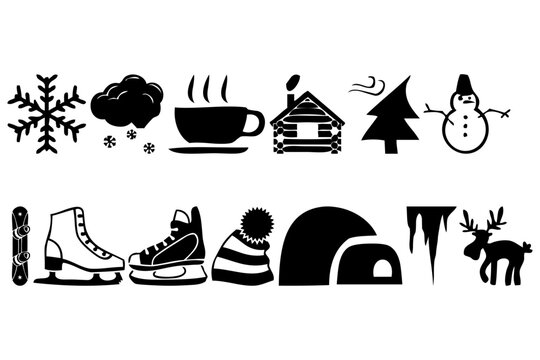 hand drawing winter icones