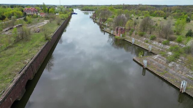 Flying over an abandoned port and its infrastructure