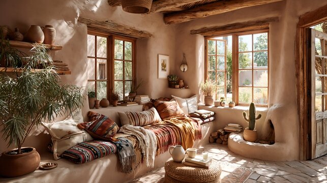 Warm Boho Bedroom with Natural Light and Earthy Tones