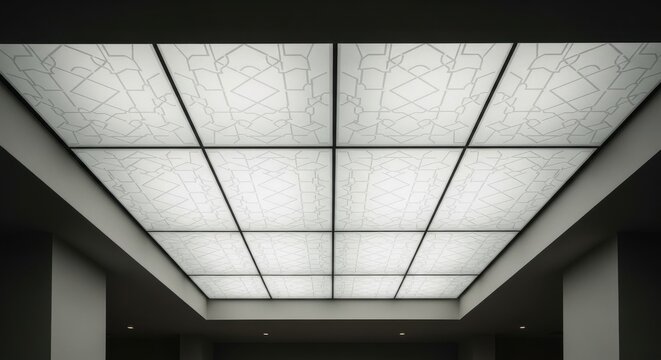 Illuminated Ceiling Panels with Subtle Geometric Patterns in Modern Interior Design