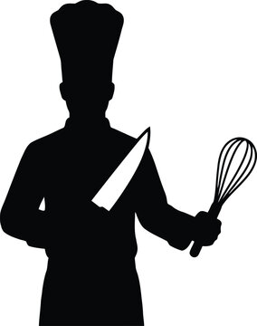 Chef Silhouette Vector | Cook Tall Hat Uniform Knife Whisk Culinary
