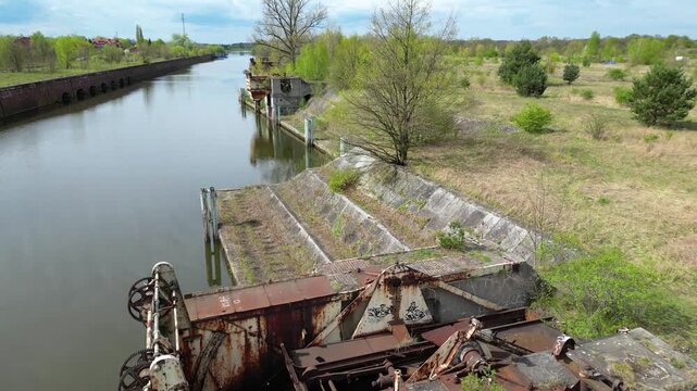 Flying over an abandoned port and its infrastructure