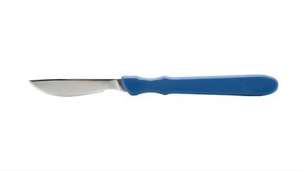 Fototapeta premium A blue handled knife with a silver blade on transparent background