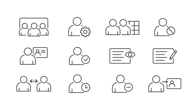 A set of access control and permission UI icons for user roles, authorization states, and account management in web and app interfaces, created in line style with editable stroke