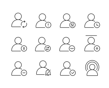 A set of attention and focus state icons for indicating availability, workload, and user status in productivity and communication apps, created in line style with editable stroke