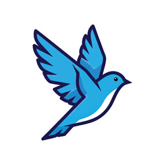 Obraz premium Stylized blue bird icon flying with outstretched wings.