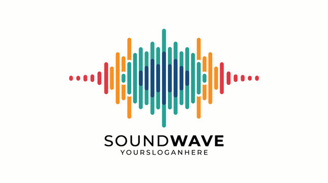 This dynamic logo features colorful sound waves depicting audio energy and innovation, ideal for branding in the entertainment and music industry, showcasing creativity.