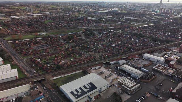 Arial view of Hill Dickinson Stadium area in Everton UK, cityscape