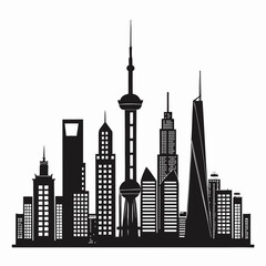 Obraz premium asymmetrical city skyline silhouette with dynamic modern architecture and varied skyscraper heights