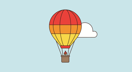 Naklejka premium Hot air balloon floats gently in clear sky with white clouds