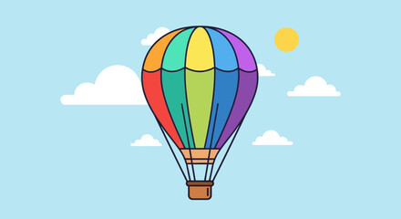 Fototapeta premium Vibrant hot air balloon soars freely in clear sky with sun