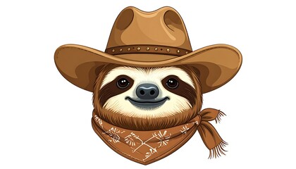 Fototapeta premium Sloth cowboy on white