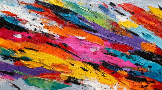 Vibrant paint strokes swirl across the canvas with bold energy. Color explodes in dynamic motion, capturing raw emotion. Abstract chaos pulses with life, inviting bold imagination