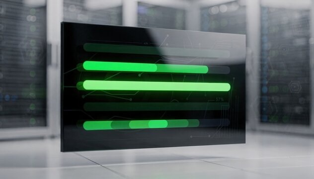 Energyaware build dashboard emphasizing green status bars and efficiency scores background softly blurred to maintain main subject clarity.