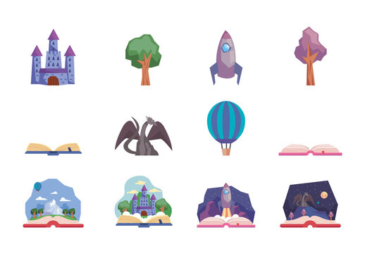 Fantasy Books Illustration Set