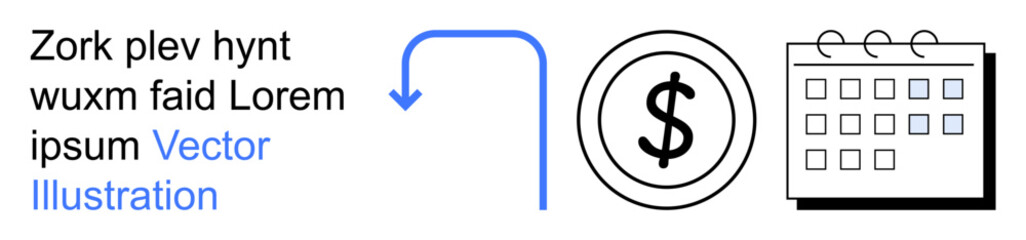 Fototapeta premium Financial planning, budgeting, time management, payment scheduling, savings tracking, business planning. A dollar symbol and calendar with an arrow. Financial planning and budgeting concepts