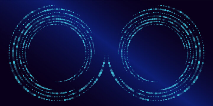 Abstract Digital Circles of Particles with Noise. Futuristic Circular Sound Wave. Big Data Visualization. 3D Virtual Space VR Cyberspace. Crypto Currency Concept. Vector Illustration.eps 10
