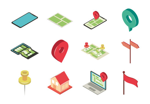 Location Isometric Illustration Set