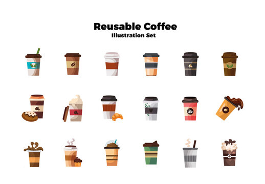 Reusable Coffee Cup Illustration Set