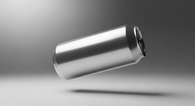 Blank silver metal soda can floating in the air for drink packaging design. 16oz can mockup