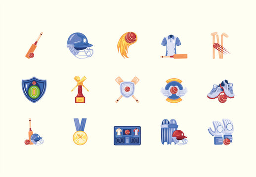 Cricket Sports Illustration Set