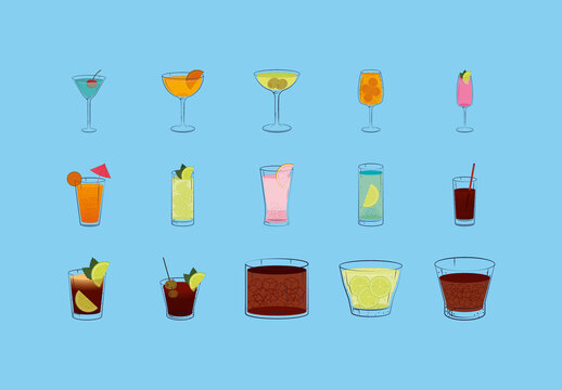 Cocktail Drinks Illustration Set