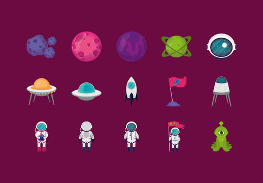 Space Cartoon Illustration Set