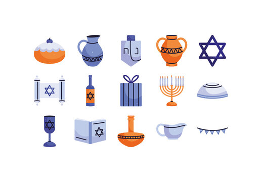 Jewish Traditional Objects Illustration Set