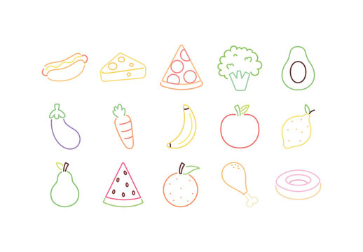 Neon Food Outline Icon Set