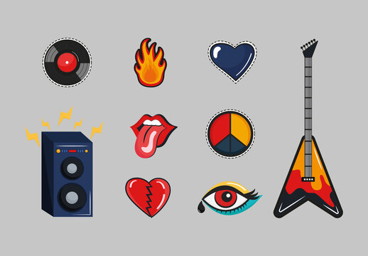 Retro Rock Doodles Illustration Set