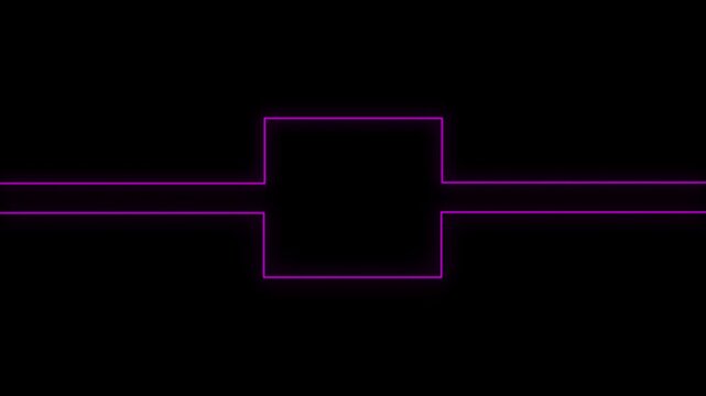 Purple neon lines animation forming a square frame on black background