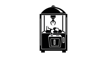 Obraz premium Minimalist black and white icon of a classic arcade claw machine game