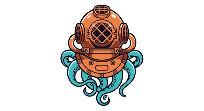 Octopus wearing vintage diving helmet