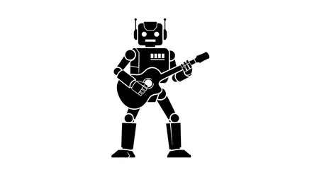 Fototapeta premium Robot Playing Electric Guitar Silhouette.