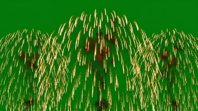 Three fireworks exploding in green sky perfect for UI/UX design and motion graphics