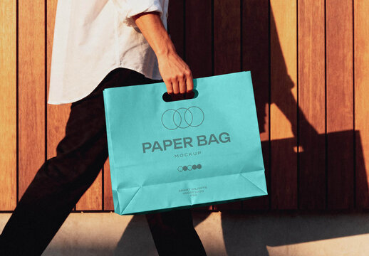 Paper Bag Mockup &ndash; Wooden Wall Packaging Branding Presentation (PSD)