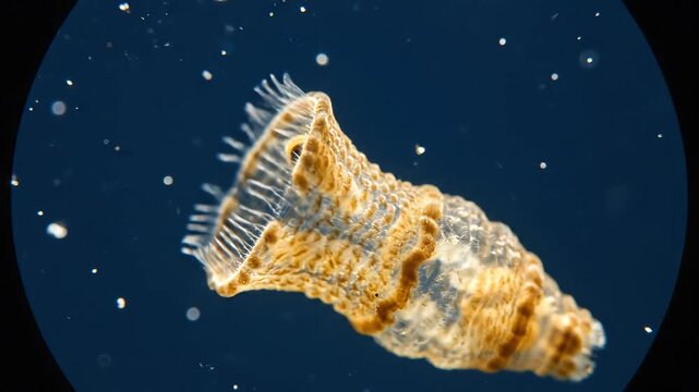Microscopic View of a Tiny Marine Organism with Tentacles.