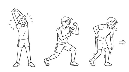 Fototapeta premium Young Athlete's Training: Warm-Up, Flexing, Fatigue - Cute Sketch