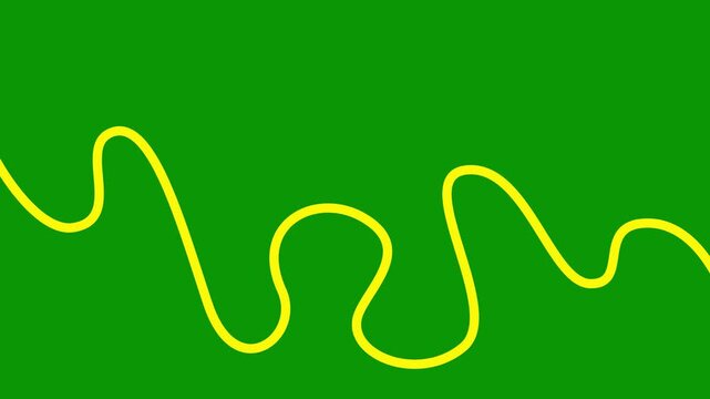 Animated yellow tape appear and disappear. Decorative line with smooth. Looped video. Linear vector illustration isolated on green background.
