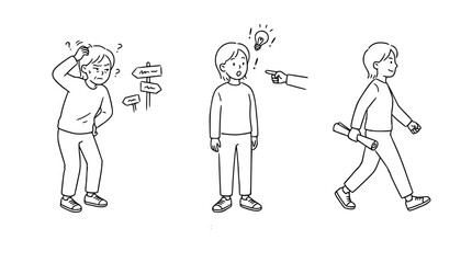 Naklejka premium Character experiences confusion before achieving a moment of clarity.