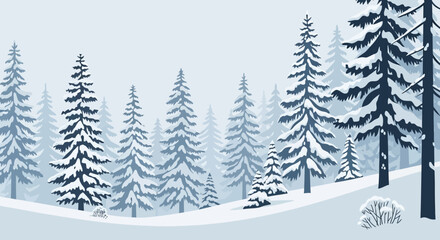 Obraz premium Winter Forest Landscape with Snow Covered Pine Trees.