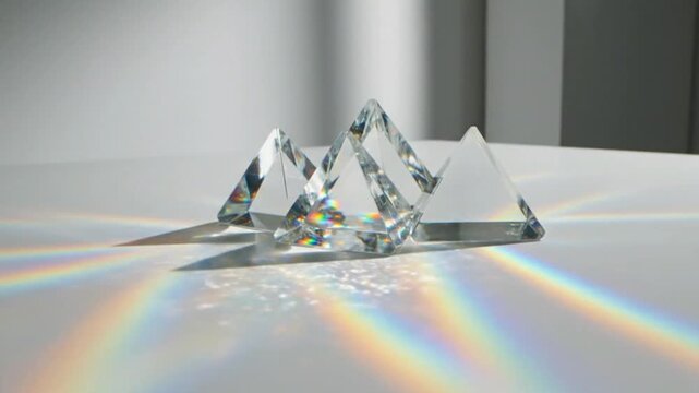 Glass Prisms Creating Rainbow Light Refraction Spectrum, Geometric Shapes