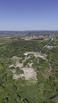 Aerial Drone View of Ancient Troy Archaeological Site in Canakkale Turkey UNESCO World Heritage Site