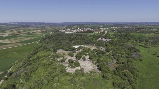 Aerial Drone View of Ancient Troy Archaeological Site in Canakkale Turkey UNESCO World Heritage Site