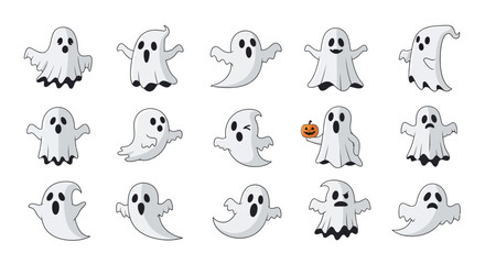 Fototapeta premium A Collection of Adorable and Spooky Cartoon Ghosts, Perfect for Halloween Themed Designs and Celebrations