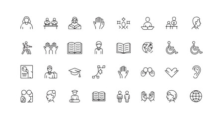 Fototapeta premium Education and Social Inclusion Line Icon Set